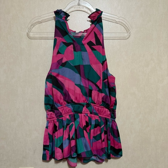 Nine West Sleeveless Pleated Peplum Satin Top Pink Prisms - Picture 3 of 5